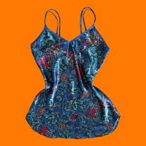 90's vintage blue satin paisley lingerie slip dress M/L Kathryn